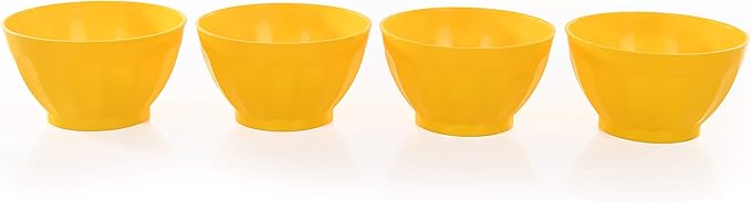 Mintra Unbreakable Plastic Bowl, YELLOW 4pk - Medium, 750ml, 25oz, 5.5inW x 3inH - (Part Of A Set) - Salad, Snacks, Breakfast Cereal, Fruit, Popcorn, Soup, Colorful, Shatterproof, BPA Free