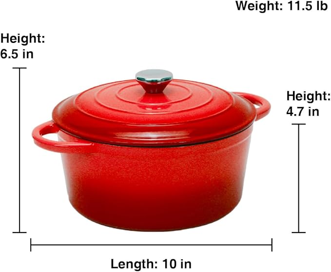 LEADKooKers 5QT Enameled Cast Iron Bread Oven with Proofing Basket for Bread Baking, Bread Making Supplies Tools,Heavy-Duty Cookware for Braising, Stews, Roasting, Bread Baking (Red)
