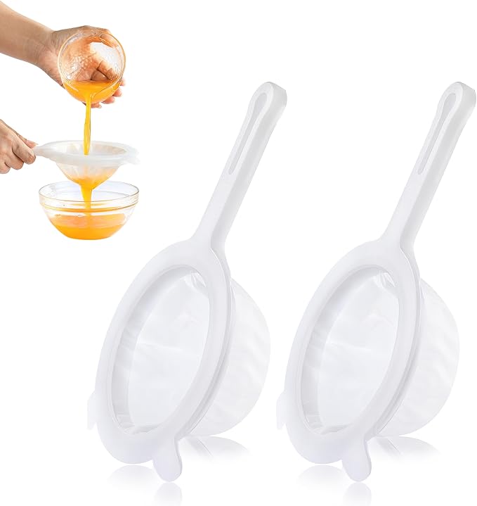 2PCS Plastic Fine Mesh Strainer, Nylon Ultra Strainer for Juice,Yogurt, Coffee, Honey, Milk, Nut Milk with Handle (120+200Mesh)