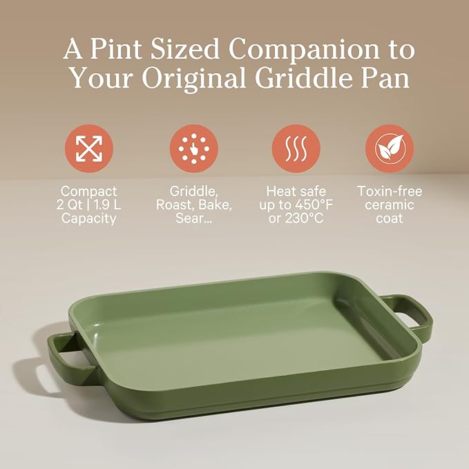 Our Place Mini Griddle Pan | 9" (2 Qt) Nonstick Ceramic Griddle Pan for Stovetop & Oven | PFAS-Free, Oven-Safe up to 450°F, Easy-Grip Handles | Sage