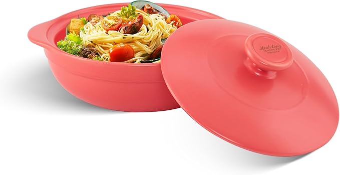 MINH LONG 2-Qt Porcelain Dutch Oven with Lid – Lead & Cadmium Free, Oven Safe to 482°F, Heat Retention, Clay Pot for Cooking on Gas & Infrared Cooktop, Use to Marinate, Cook, Bake, Refrigerate & Serve