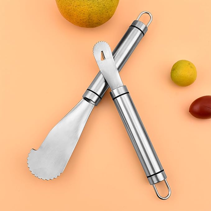 2PCS Stainless Steel Orange Peeler,Grapefruit Peeler,with Handle Orange Citrus Peeler Tool,Triangular-Blade & Zigzag-Shovel Orange Peeler Gadget,Orange Peeler Triangle Shovel, Kitchen Gadget Set