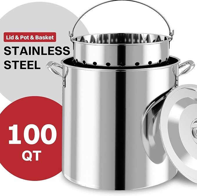 100QT Stainless Steel Crawfish Boiler | Seafood Boiling Kit | Cover & 18" Skimmer Included | 110,000BTU Propane Jet Burner | 20 PSI CSA Certified Regulator | Crab Boil Pot for Outdoor Backyard Cooking
