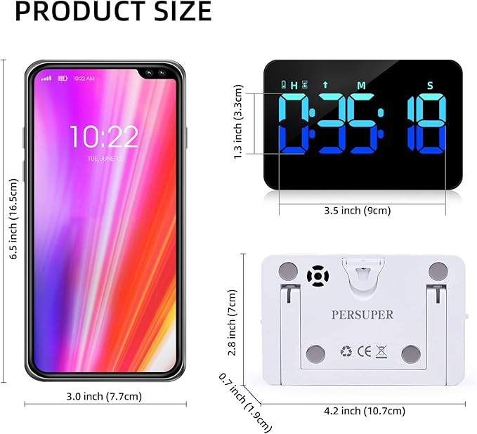 Kitchen Digital Timer, Count Down Up, Rechargeable, Vibration Mode Adjustable Volume and Brightness LED Display, Time Management Cook, Desk, Kids Adults Study Teaching, Kitchen Gadgets Blue