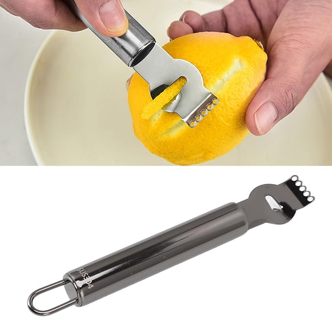 Lemon Zester Grater Stainless Steel Tool for Fruit Peeling Kitchen Easy Grip (Black)