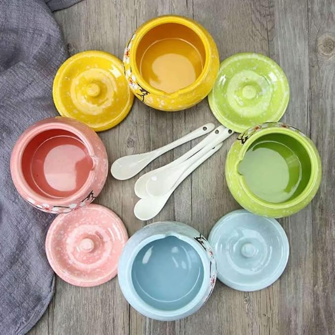Ceramic Flower Sugar Bowl Seasoning Pot Salt Pepper Storage Jar with Lid And Spoon