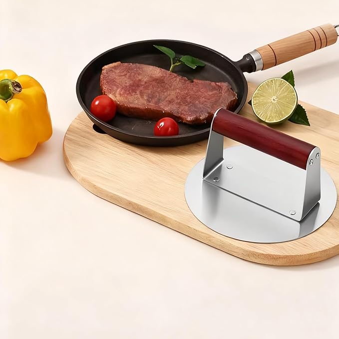 Stainless Steel Burger Press 6.3-Inch Bacon & Grill Press, Versatile for Pressing Bacon Burger Steak Dough Essential Kitchen Outdoor Grilling Tool