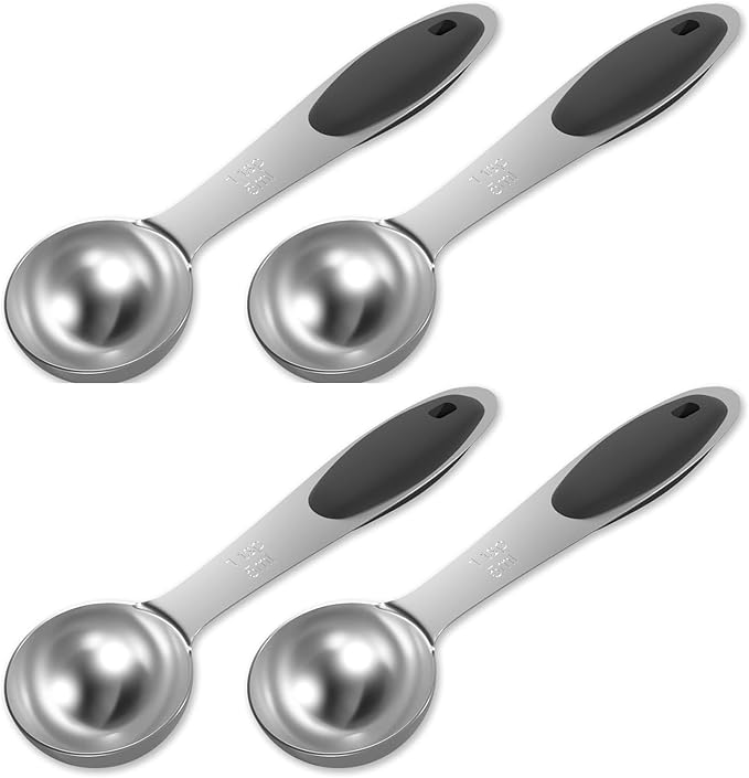 LEIFENY 4PCS 1 Tsp(1/3tbsp, 1/6oz, 5ml) Single Measuring Spoon with Black Silicone Grip, Stainless Steel Individual Measure Scoop Only