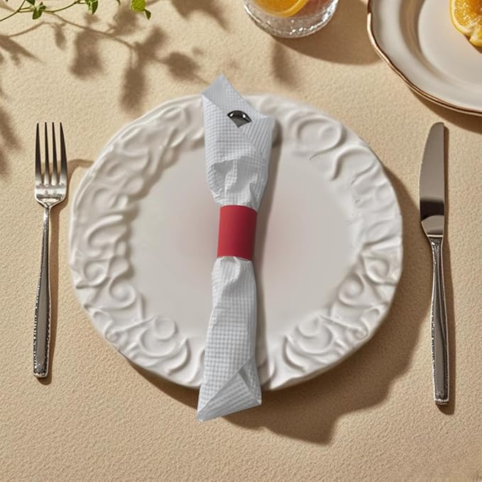 NATURALABEL 2000 PCS Paper Napkin Rings with Box, Self-Adhesive Napkin Bands, for Family Reunion, Birthday Party, Wedding, Celebration (Red)