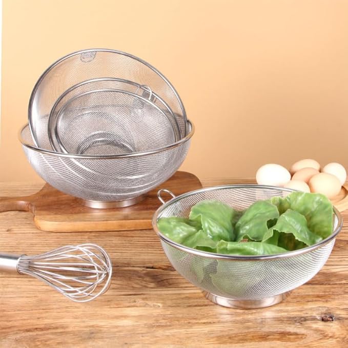 Cabilock Stainless Steel Fruit Vegetable Basket 8.66 Inch Fine Mesh Strainer Drain Basket Kitchen Colander for Washing Draining Food Preparation