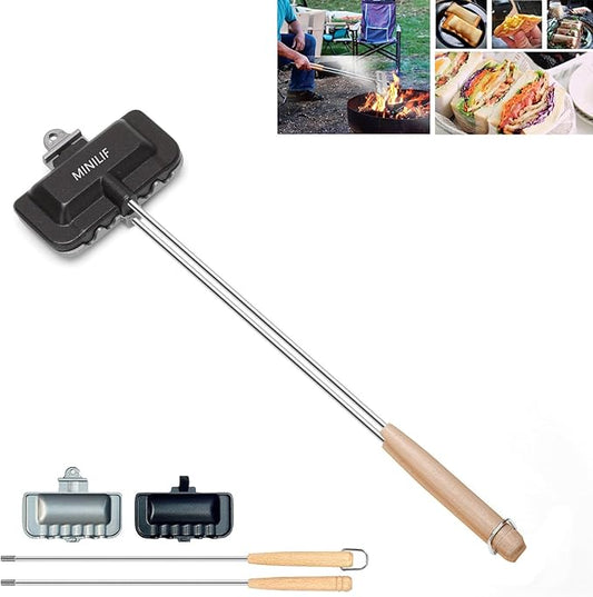 Portable Long Handle - Hot Sandwich Maker - Ideal for Outdoor Camping, Campfire Sandwich & Hobo Pie Maker, Breakfast Skillet Flip Pan