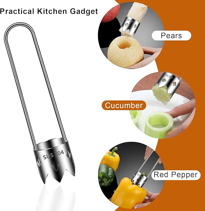 2 PCS Red Bell Pepper Corer - Pepper, Pineapple, Pear, Apple Corer - 304 Stainless Steel, Rust Resistant, Designed for a Wide Range of Fruits and Vegetables - Easy to Clean
