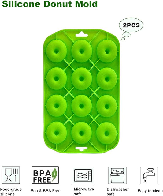 Sinoskye Mini Donut Pan for Baking, 2 Pack Donut Mold Silicone Doughnut Pan for Making Donut, Bagels, Cake, BPA Free, Green