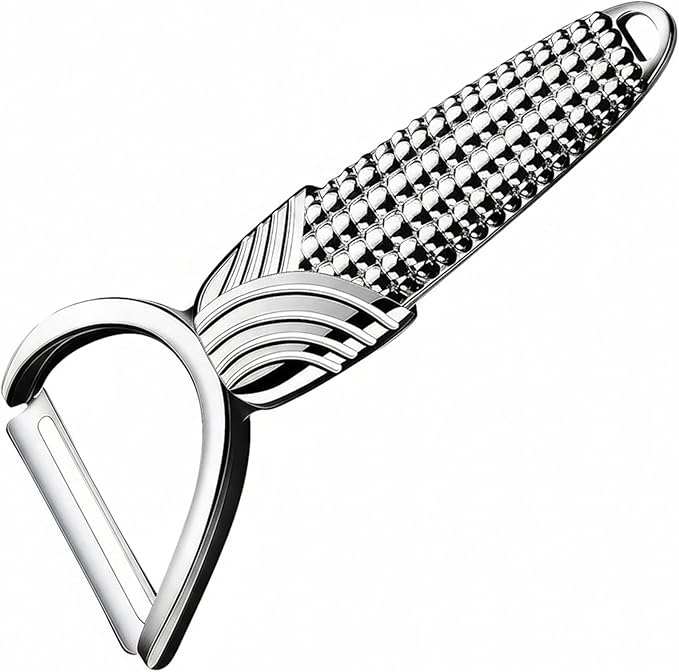 Maxjoy Vegetable Potato Apple Carrot Fruit Veggie Peeler - Corn Kernel Ergonomic Handle, Ultra Sharp Stainless Steel Blades - Silver