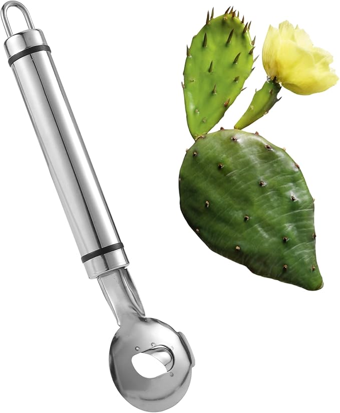 Cactus Peeler Tool, 7.48x1.89in Spoon Cactus Peeler Cactus Peeling Knife Sliced Noodle Cutting Knife with Hole with Long Handle for Kitchen Cooking Cactus Noodle