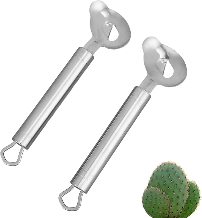 2pcs Multi-Functional Cactus Peeler Spoon, Durable Stainless Steel Pelador de Nopales Spoon Shape Cutter & Chinese Noodle Peeling Knife Tool Manual Kitchen Gadget for Cooking