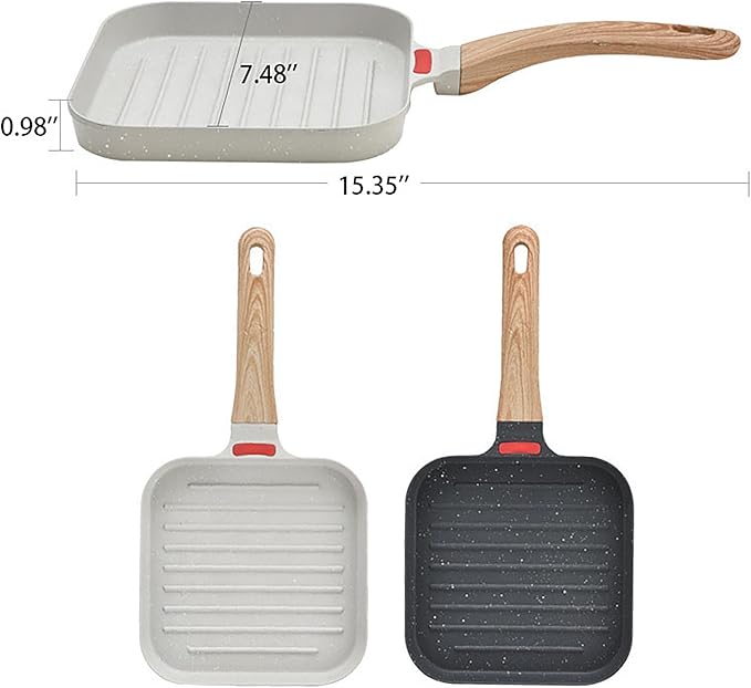 Grill Pan with Lid Non Stick Griddle Pan for Stove Top Indoor Cooking Steak Pan Square Aluminum Skillet Grilling Induction Compatible with Tong Gray 7.48 inches