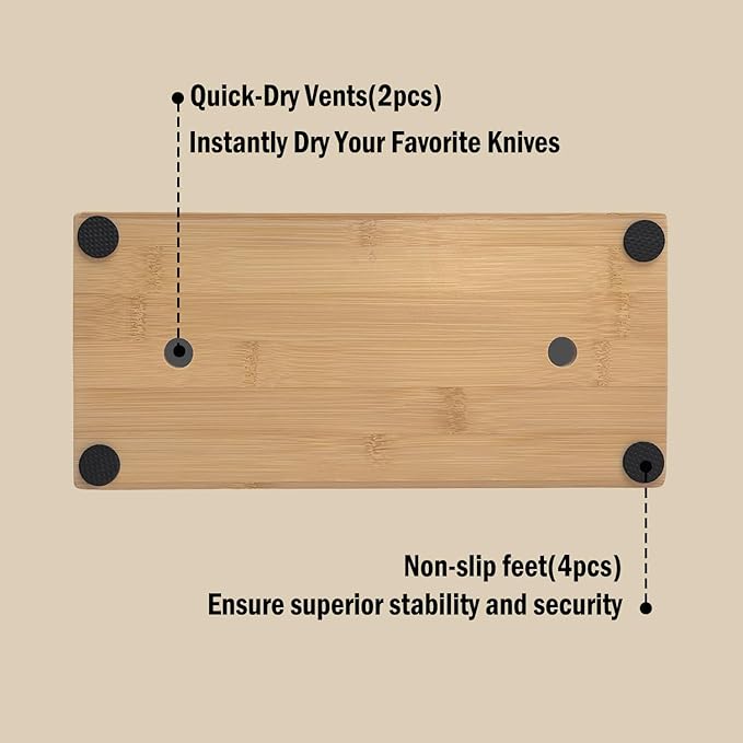 XXL Detachable Universal Knife Block for 28+ Knives, Natural Bamboo Wood Holder with Unique Easy-Clean Slots, Hygienic Countertop Storage, Dual Slots for Scissors & Sharpening Rod