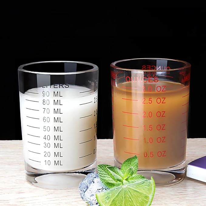 Shot Glass Measuring Cup 3 Ounce/90ML Liquid Heavy High Espresso Glass Cup 2 pcs by TIYOORTA (Black 90ML 2PCS)
