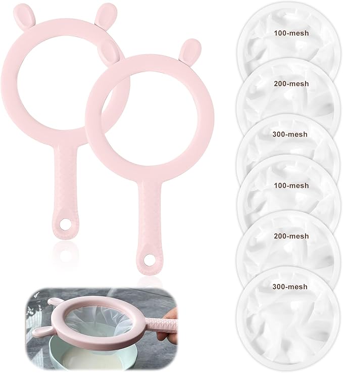 3-in-1 Fine Mesh Strainer with Detachable Sieves, 100/200/300 Mesh Strainer with Pink Handle (2 Pink)