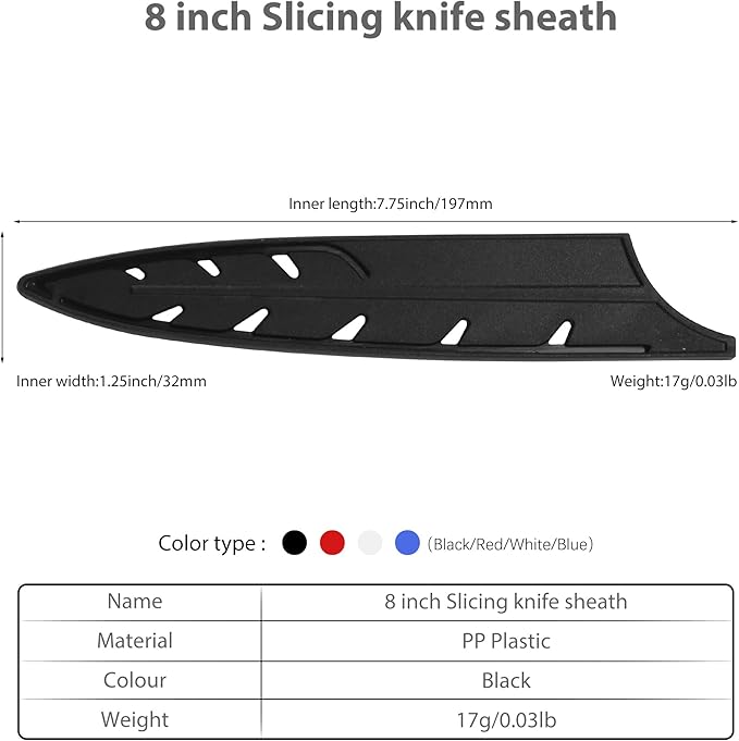 XYJ 2pcs/set Safety Knife Covers Sleeves Knives Edge Guard, Universal Knife Sheath, Boning, Sushi, Slicing Knife Case Black (For 8'' Slicing Knife)