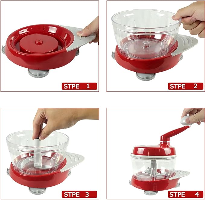 Versatile Hand-Cranked Food Processor - Manual Chopper, Meat Grinder Vegetable Chopper, Slicer Spinner Dicer for Salad, Fruits, Nuts, Herbs, and Onions - Includes Stable Base