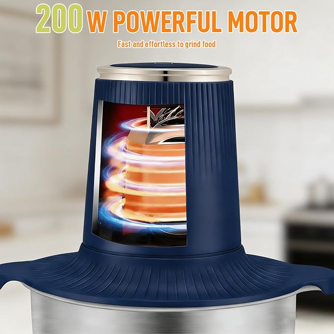 Food Processor, 2 Speed Meat Grinder Electric Food Chopper with 2 Bi-Level Blades Mini Kitchen Cutter for Vegetable, Onion, Garlic, Meat, Nuts, and Baby Food (Blue-2L)