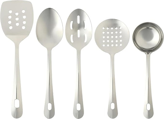 Gibson Home Landsworth 5-Piece Stainless Steel Serving Utensil Set – Ladle, Slotted Spoon, Skimmer, Turner, Spoon