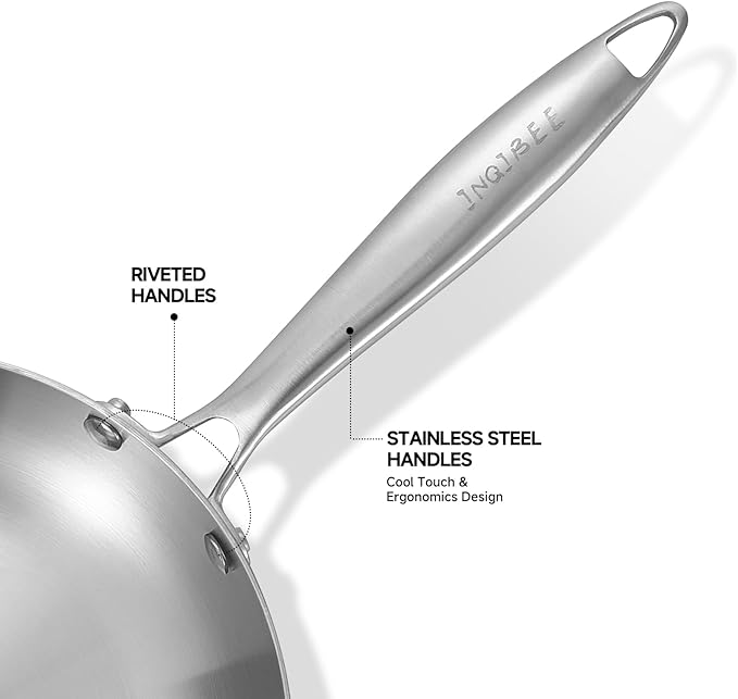 Inqibee 8.5 Inch Tri-Ply Stainless Steel Frying with Lid,Small Skillet,Induction Cooking Pan,Dishwasher and Oven Safe