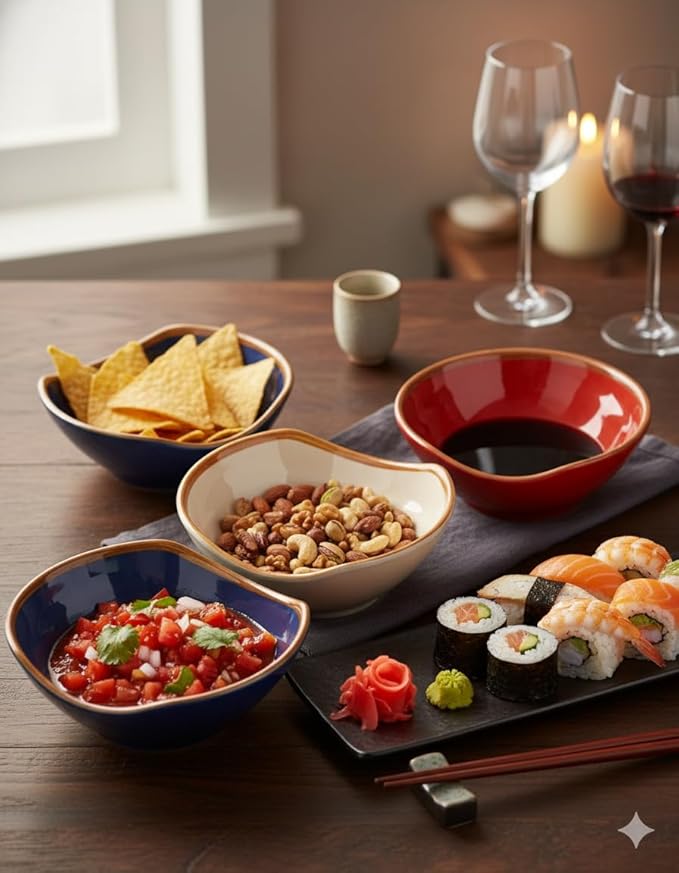 Boxiki Kitchen Ultra-Strong 6 Oz Melamine Dip Bowls Set, Small Bowl Soy Sauce Dish Set of 3, Condiment Server, Can be Used for Dessert, Ketchup, Vinegar, BBQ and Party Dinner