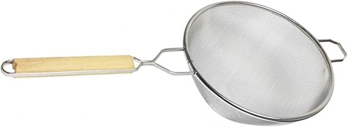 TrueCraftware- 10-Inch Single Medium Tin Mesh Strainer 13" Handle Length Wooden Handle- Kitchen Utensil Food Strainer Skimmer Spoon for Cooking Sieve Sifters Rice Quinoa Pasta Fruits Vegetable