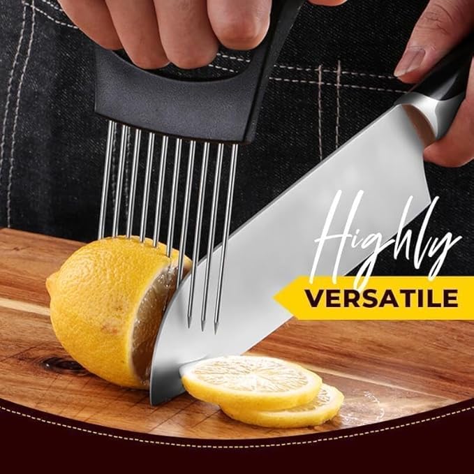 Stainless Steel Onion Slice Holder, Lemon Slicer Vegetable Cutter, Chopper Slicing Assistant Tool for Meat, Onion, Potato, Tomato Home Kitchen Tools (2 PCS)