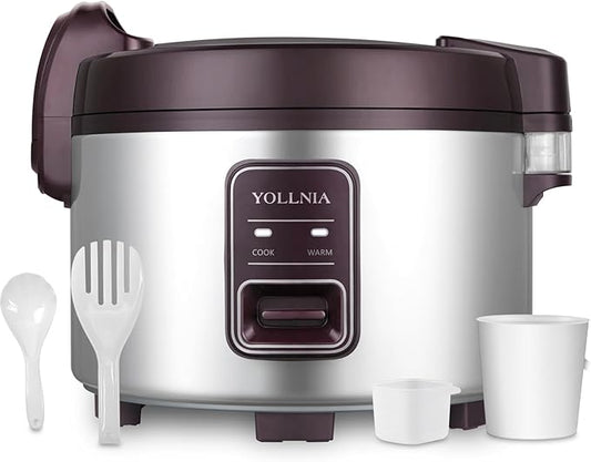YOLLNIA Commercial Large Rice Cooker & Food warmer | 13.8QT/65 Cup cooked rice | Non-stick Inner Pot |Auto Warmer Mode |1350W Fast Cooking