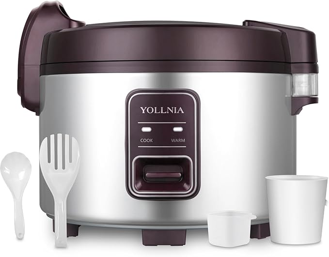 YOLLNIA Commercial Rice Cooker & 45 Cups (Cooked) Large Cooker Rice | 8.17Qt Rice Warmer Commercial | 1200W Fast Cooking Electric Rice Cooker for Restaurant | Auto Keep Warm | Non-Stick Inner Pot