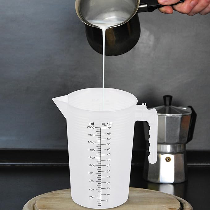 Large Measuring Pitcher for Kitchen, 70oz/2000ml Transparent Plastic Container with Handle, Dual Scale Markings (70oz / 2000ml)