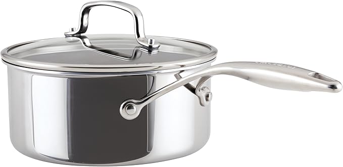 Circulon C1 Series Clad Stainless Steel with ScratchDefense Technology Cookware Nonstick Induction Saucepan with Lid, Metal Utensil Safe, 3 Quart - Polished Stainless Steel