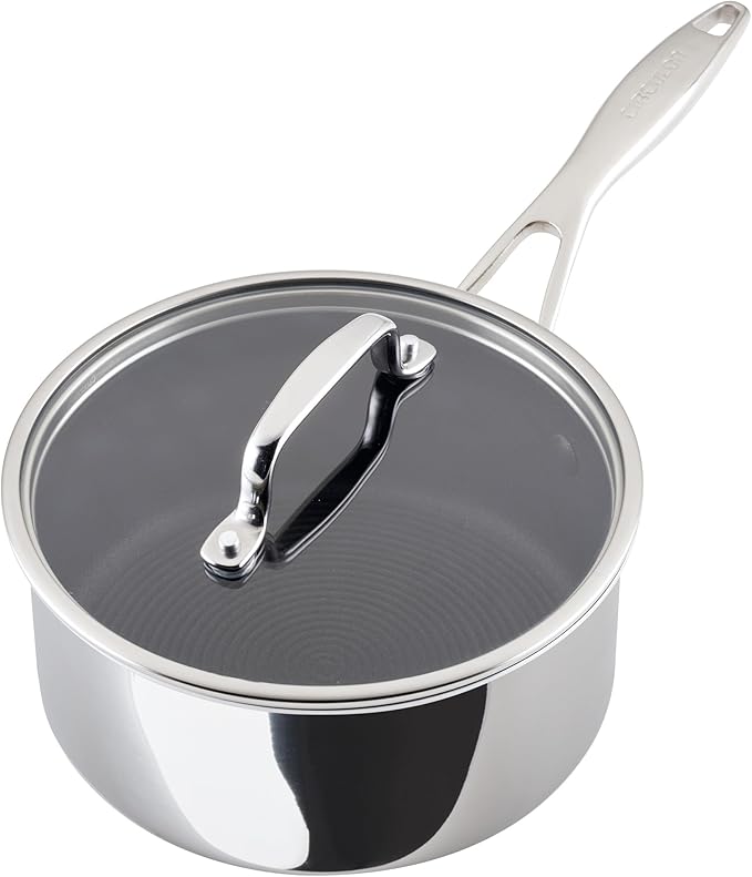 Circulon C1 Series Clad Stainless Steel with ScratchDefense Technology Cookware Nonstick Induction Saucepan with Lid, Metal Utensil Safe, 3 Quart - Polished Stainless Steel