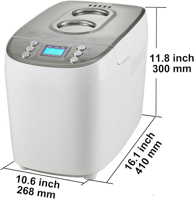 Happybuy 15-in-1 3LB Bread Maker, Gluten-Free, Whole Wheat, Programmable Digital Bread Machine, 3 Loaf Sizes, 3 Crust Colors, White, Nonstick Ceramic Pan
