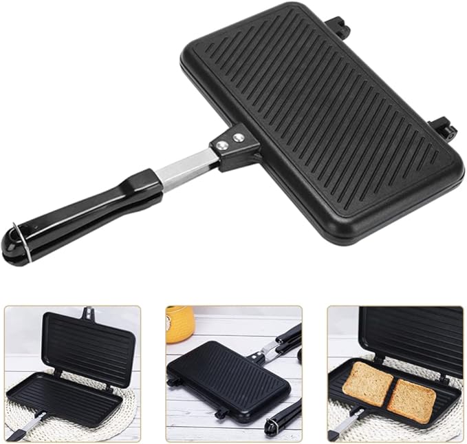 Hemoton Double-Sided Nonstick Sandwich Baking Pan 14 Inch Aluminum Grill Pan for Stovetop Cooking Breakfast Omelette Toast and More