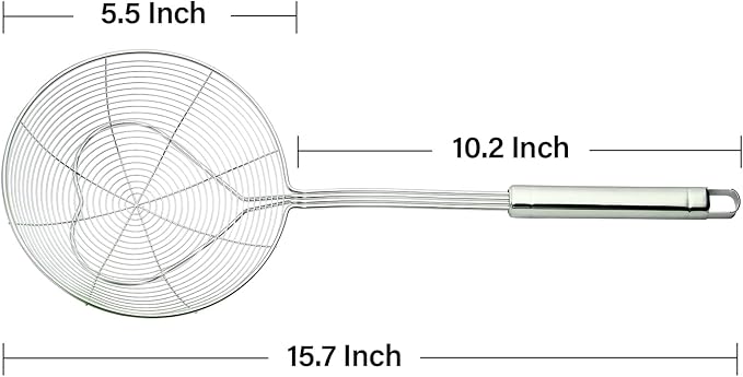 5.5 Inches Strainer Skimmer Spoon for Cooking and Frying, Strainer with Handle Stainless Steel Kitchen Utensils Fryer Scoop Spoon