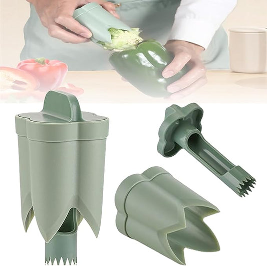 2 in 1 Upgrade Pepper Seed Corer Remover, Quickly Cutting and Deseeding Bell Pepper Tool (Green, 1Pcs)