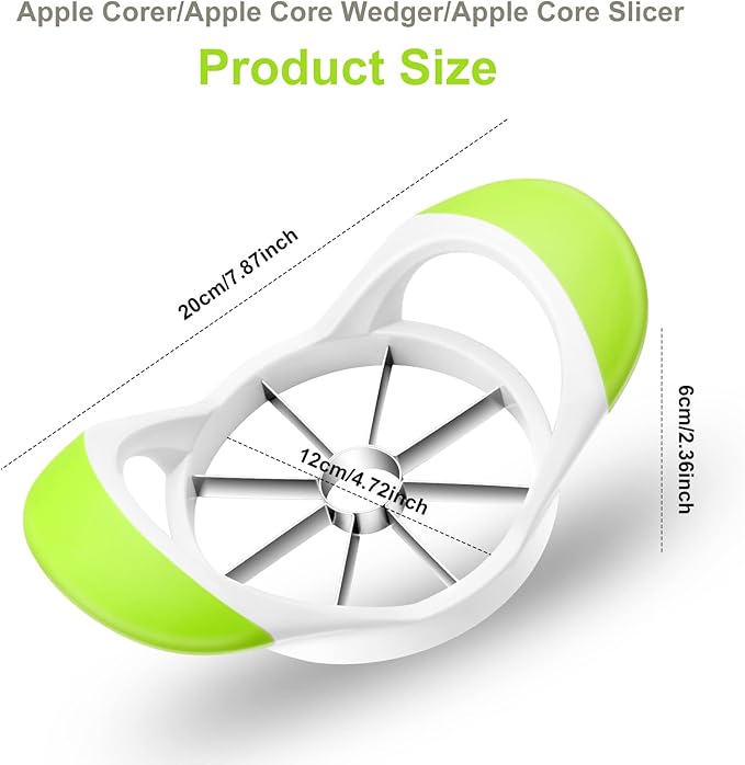 Upgraded Apple Slicer, Corer and Divider, 4.72 Inch 8 Super Sharp Stainless Steel Blades, 1 Super Sharp Peeler, 2 Fruit Forks and 1 Orange Citrus Peeler Tool, Green