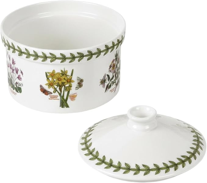 Portmeirion Botanic Garden 5" Mini Casserole Dish with Cover - Assorted Florals Motif, Earthenware Bakeware with Chip-Resistant Glaze - Oven, Microwave, Freezer, Dishwasher Safe for Everyday Use