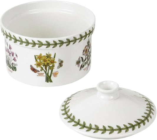 Portmeirion Botanic Garden 5" Mini Casserole Dish with Cover - Assorted Florals Motif, Earthenware Bakeware with Chip-Resistant Glaze - Oven, Microwave, Freezer, Dishwasher Safe for Everyday Use