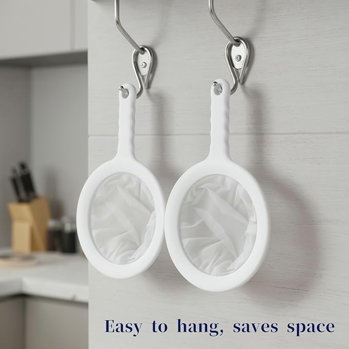2Pcs Ultra Fine Mesh Strainer, 120 Mesh Nylon Food Juice Strainer with Non-Slip Plastic Handle Yogurt Fine Mesh Sieve Kitchen Colander Mini Brine Shrimp Separation Net for Coffee Milk Yogurt White