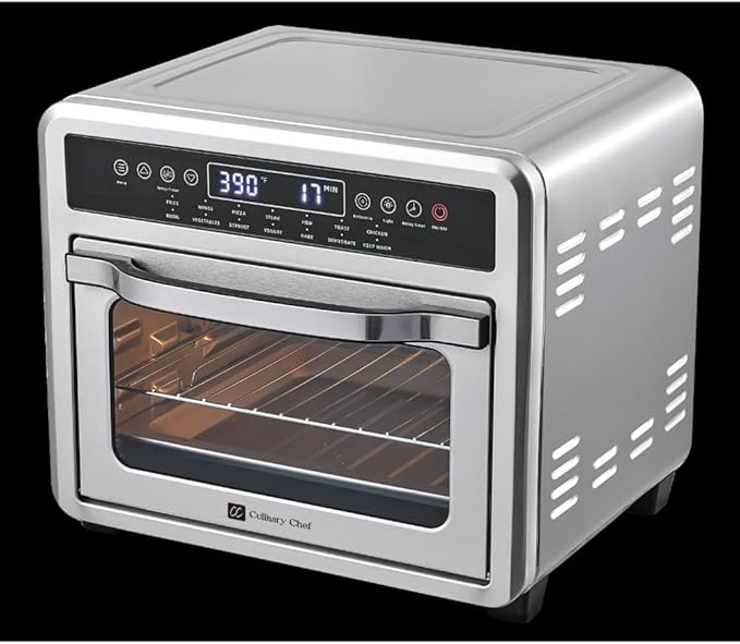 CULINARY CHEF Air Fryer Oven, Digital, 26 Quart 10-in-1 Countertop Toaster Oven & Air Fryer Combo - Grill, Rotisserie, Dehydrator, Pizza Oven, & More, Stainless Steel
