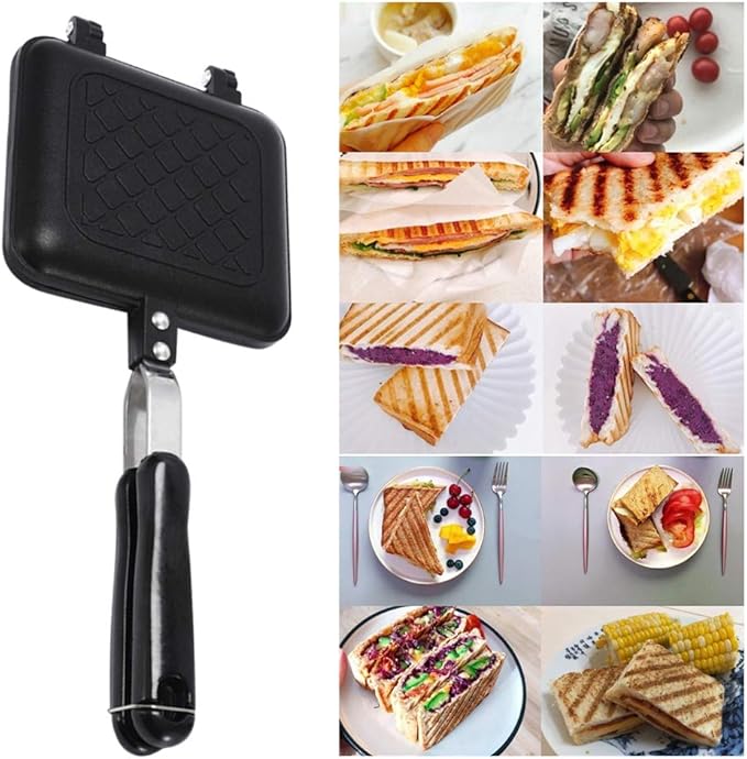 Double-Sided Frying Pan, Sandwich Maker, Double-Coated Non-Stick Grilled Sandwich and Panini Maker, Waffle Pancake Snack Griddle Pan Kitchen Tortillas Sandwich Maker