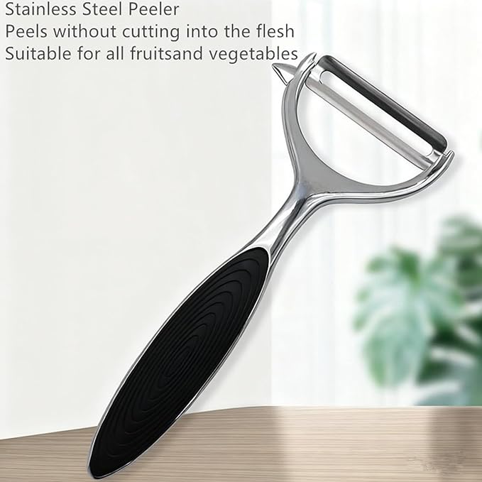 Bestac Fruit and Vegetable Peelers Set - Stainless Steel Y & I Shape Kitchen Peelers for Carrots, Potatoes, Apples - Features Easy-Grip Ergonomic Handles, Sharp Stainless Steel Blades (Black)