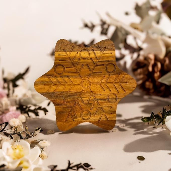 Treen Art Wood Cutting Board for Kitchen Star Shaped Wooden Cutting Board with Grooves, Christmas Decorative cutting board for Cheese and Charcuterie Serving Platter 11"L x 11"W