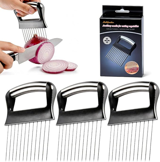 2026 New Onion Slice Holder, Stainless Steel Onion Holder for Slicing, Chopper Assistant Tool Multi-Use Vegetable Chopper for Onions Tomatoes Avocados Potato Eggs Kiwifruit Meat Lemon (3pcs)